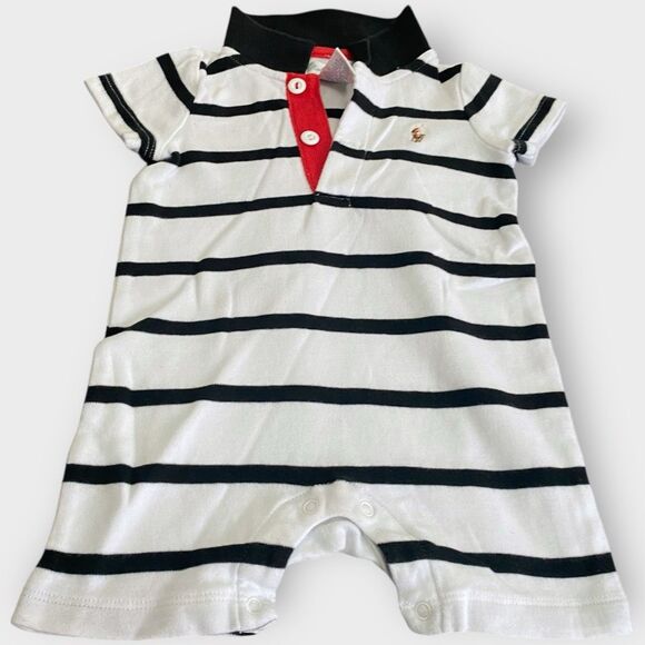 Polo Ralph Lauren Baby Boys Shortall Striped White Polo Infant size 6M - Picture 2 of 5